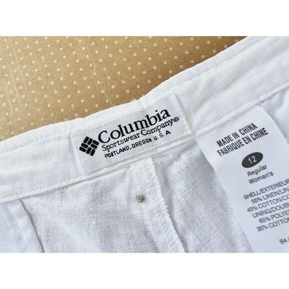 COLUMBIA Linen Wide Leg Pants Womens 12 Khaki Drawstring Straight Linen Cotton - Picture 4 of 13
